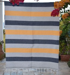 Fouta jaune et bleu nuit doublée éponge